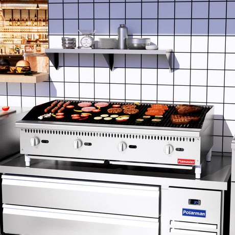 Flamaster FLM-CB48-M 48" Countertop Gas Charbroiler, NG/LPG, 140,000 BTU, 4 Burners