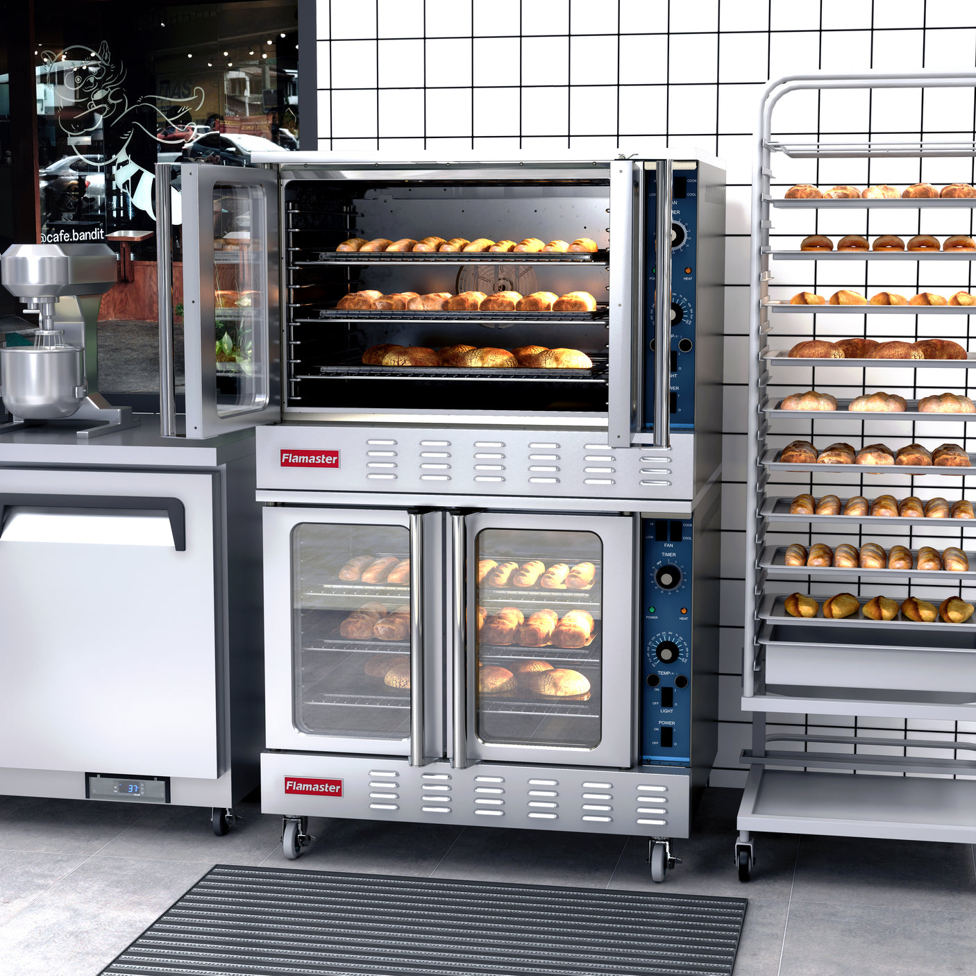 Flamaster FLM-COE240-2 38" Commercial Double Deck Electric Convection Oven - 10 Racks, 240V