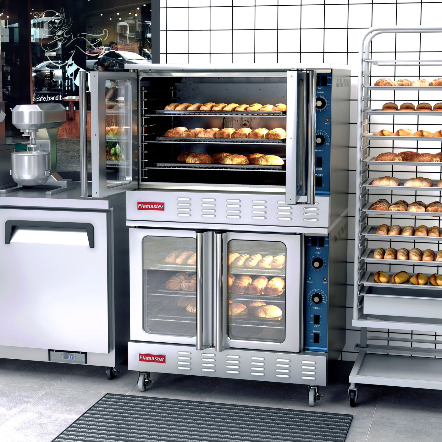 Flamaster FLM-COG-2 38" Double Deck Gas Convection Oven, NG/LPG, 10 Racks, 108,000 BTU