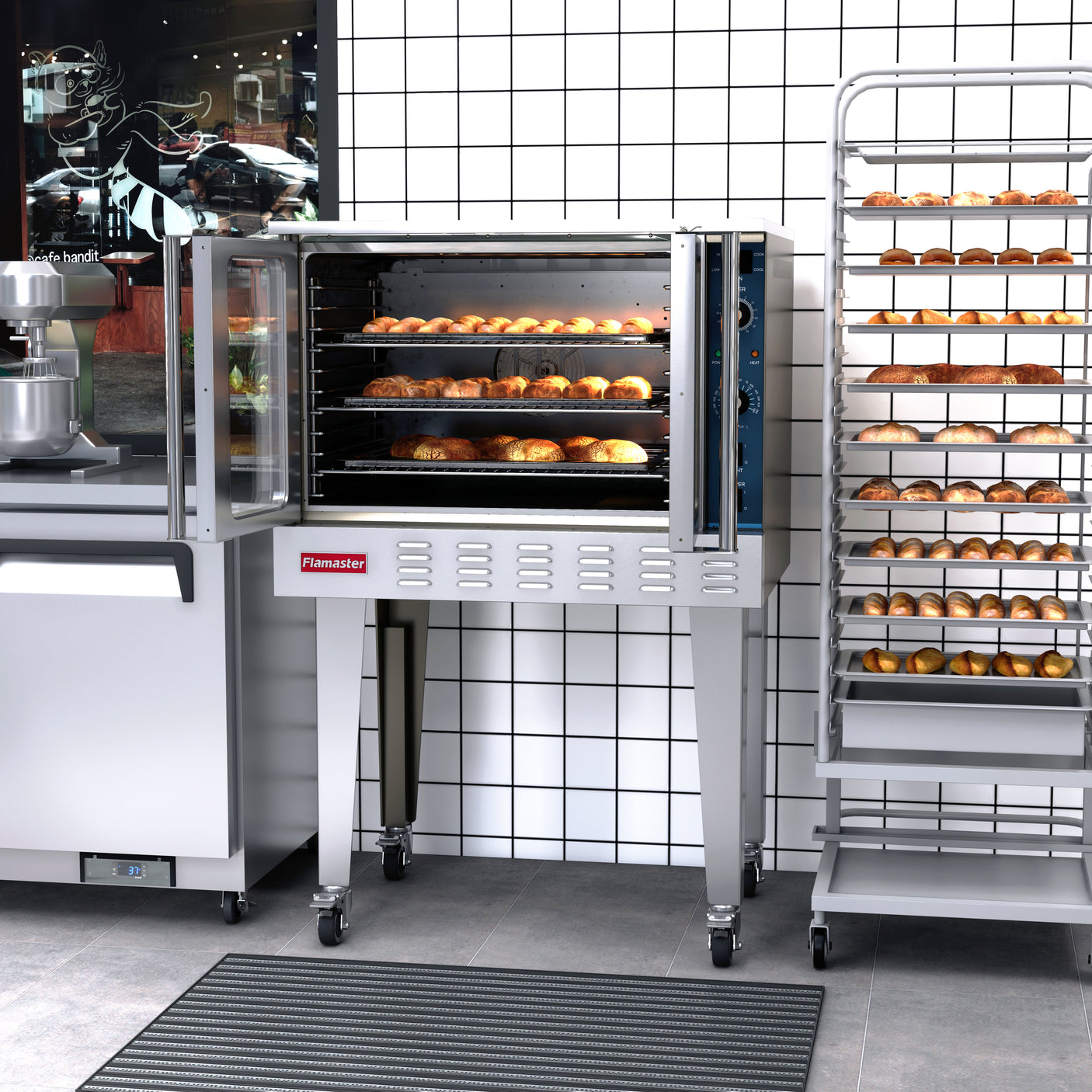 Flamaster FLM-COG 38" Single Deck Gas Convection Oven, NG/LPG, 5 Racks, 54,000 BTU