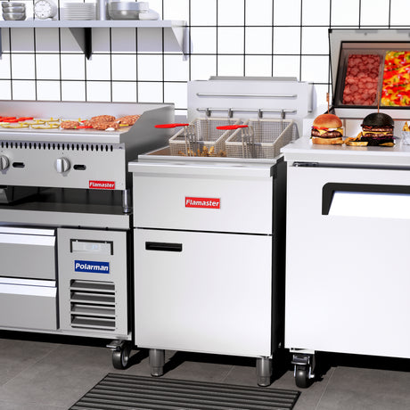 Flamaster FLM-F5-NG 21" Natural Gas Floor Fryer, 75-80 lb, 5 Tubes, 150,000 BTU