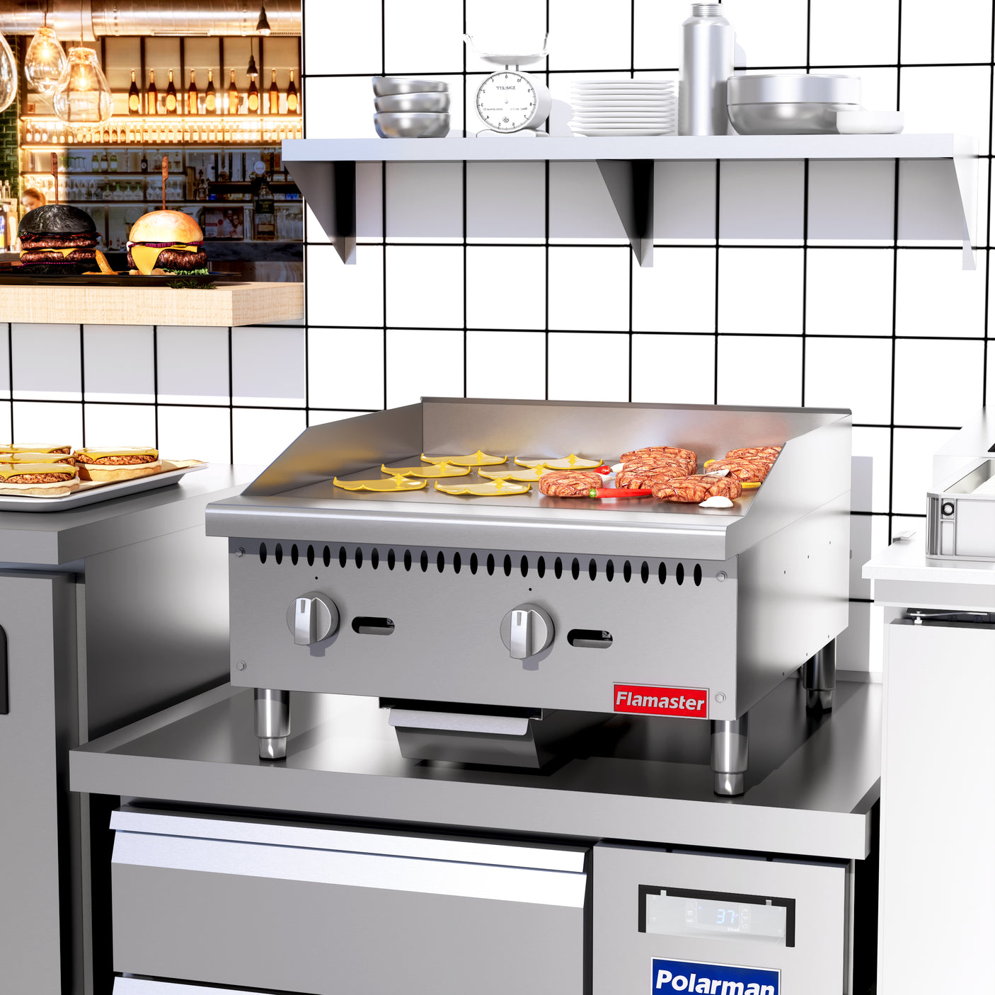 Flamaster FLM-G24-M 24" Countertop Griddle with Manual Control, NG/LPG, 60,000 BTU, 2 Burners