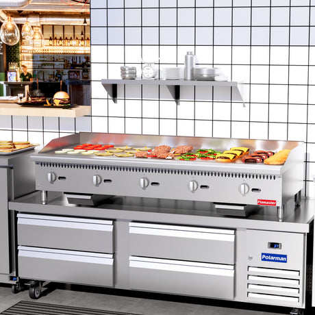 Flamaster FLM-G60-M 60" Countertop Griddle with Manual Control, NG/LPG, 150,000 BTU, 5 Burners