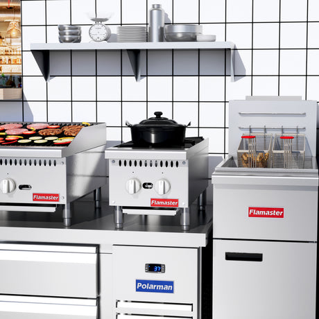 Flamaster FLM-HP12-M 12" Countertop Gas Hot Plate, NG/LPG, 50,000 BTU, 2 Burners