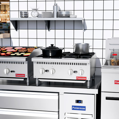 Flamaster FLM-HP24-M 24" Countertop Gas Hot Plate, NG/LPG, 100,000 BTU, 4 Burners