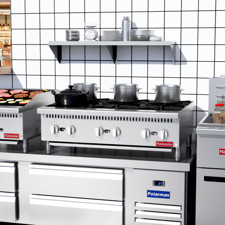 Flamaster FLM-HP36-M 36" Countertop Gas Hot Plate, NG/LPG, 150,000 BTU, 6 Burners