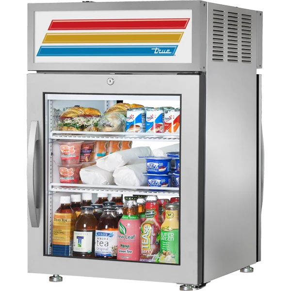 True GDM-05PT-S-HC~FGD01 24" Stainless Steel Pass-Thru Refrigerated Glass Door Merchandiser