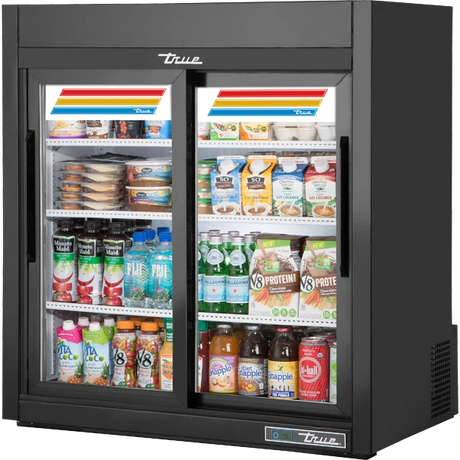 True GDM-09-SQ-HC-LD 36" Black Refrigerated Glass Door Merchandiser
