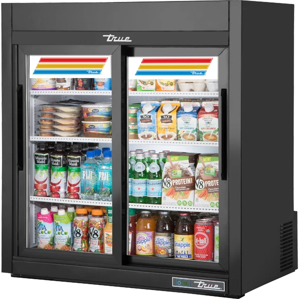 True GDM-09-SQ-HC-LD 36" Black Refrigerated Glass Door Merchandiser