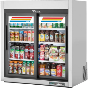 True GDM-09-SQ-S-HC-LD 36" Stainless Steel Refrigerated Glass Door Merchandiser