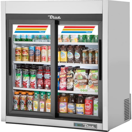 True GDM-09-SQ-S-HC-LD 36" Stainless Steel Refrigerated Glass Door Merchandiser