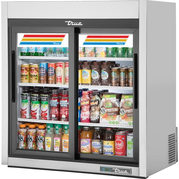 True GDM-09-SQ-S-HC-LD 36" Stainless Steel Refrigerated Glass Door Merchandiser