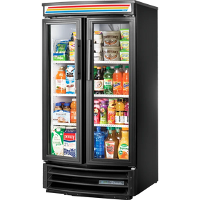 True GDM-14RF-HC-LD Black Radius Front Refrigerated Glass Door Merchandiser