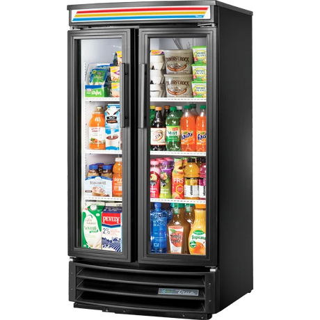 True GDM-14RF-HC-LD Black Radius Front Refrigerated Glass Door Merchandiser