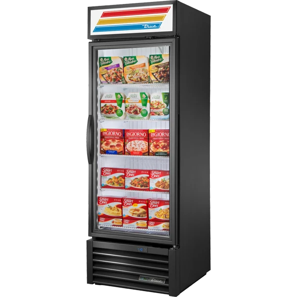 True GDM-23F-HST-HC~TSL01 Black Glass Door Merchandiser Freezer with Health Safety Timer