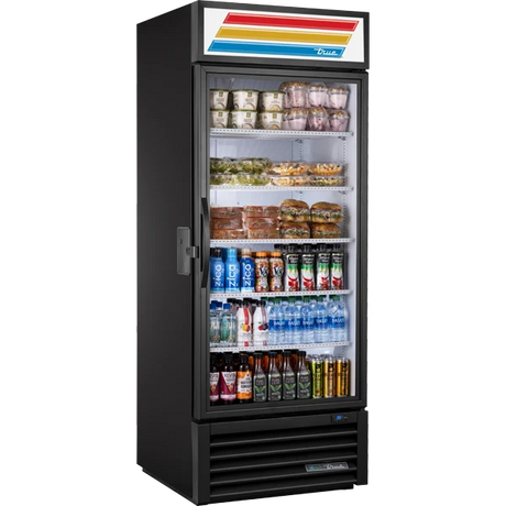 True GDM-26-HST02-HC~TSL01 Black Refrigerated Glass Door Merchandiser with Health Safety Timer