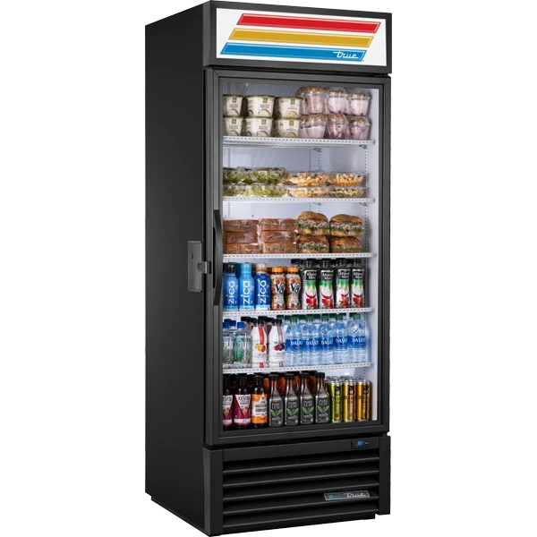 True GDM-26-HST02-HC~TSL01 Black Refrigerated Glass Door Merchandiser with Health Safety Timer