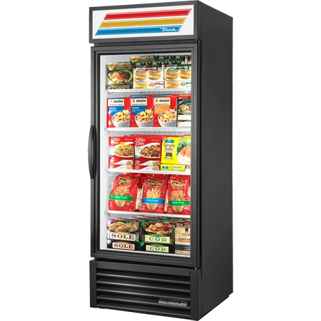 True GDM-26F-FLX-HC~TSL01 Black Flex Temp Glass Door Merchandiser Freezer