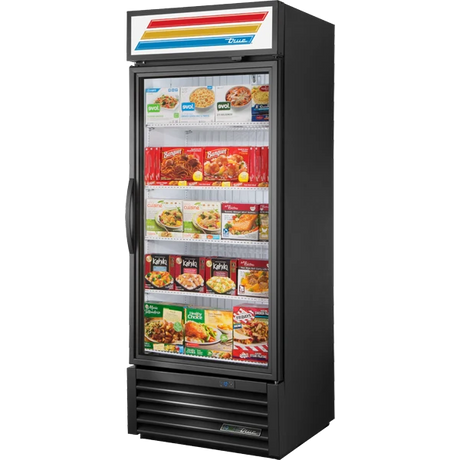 True GDM-26F-HST-HC~TSL01 Black Glass Door Merchandiser Freezer with Health Safety Timer