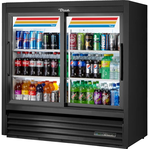 True GDM-41SL-48-HC-LD 46 7/8" Black Slim Line Refrigerated Sliding Glass Door Merchandiser