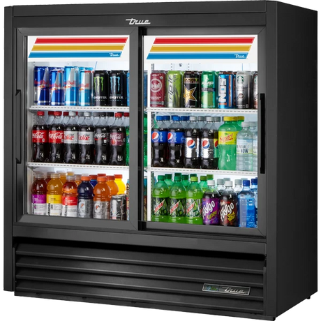 True GDM-41SL-48-HC-LD 46 7/8" Black Slim Line Refrigerated Sliding Glass Door Merchandiser