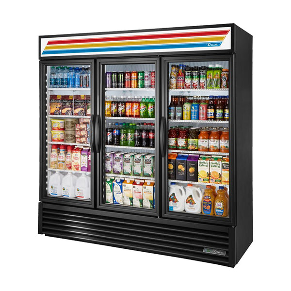 True GDM-72-HC~TSL01 78 1/8" Black Refrigerated Glass Door Merchandiser with LED Lighting