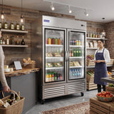 Polarman PLM-54RGS 53 15/16" Reach-In Refrigerator with Double Glass Doors with LED Lighting, Bottom Mount, Stainless Steel, 49 cu. ft.