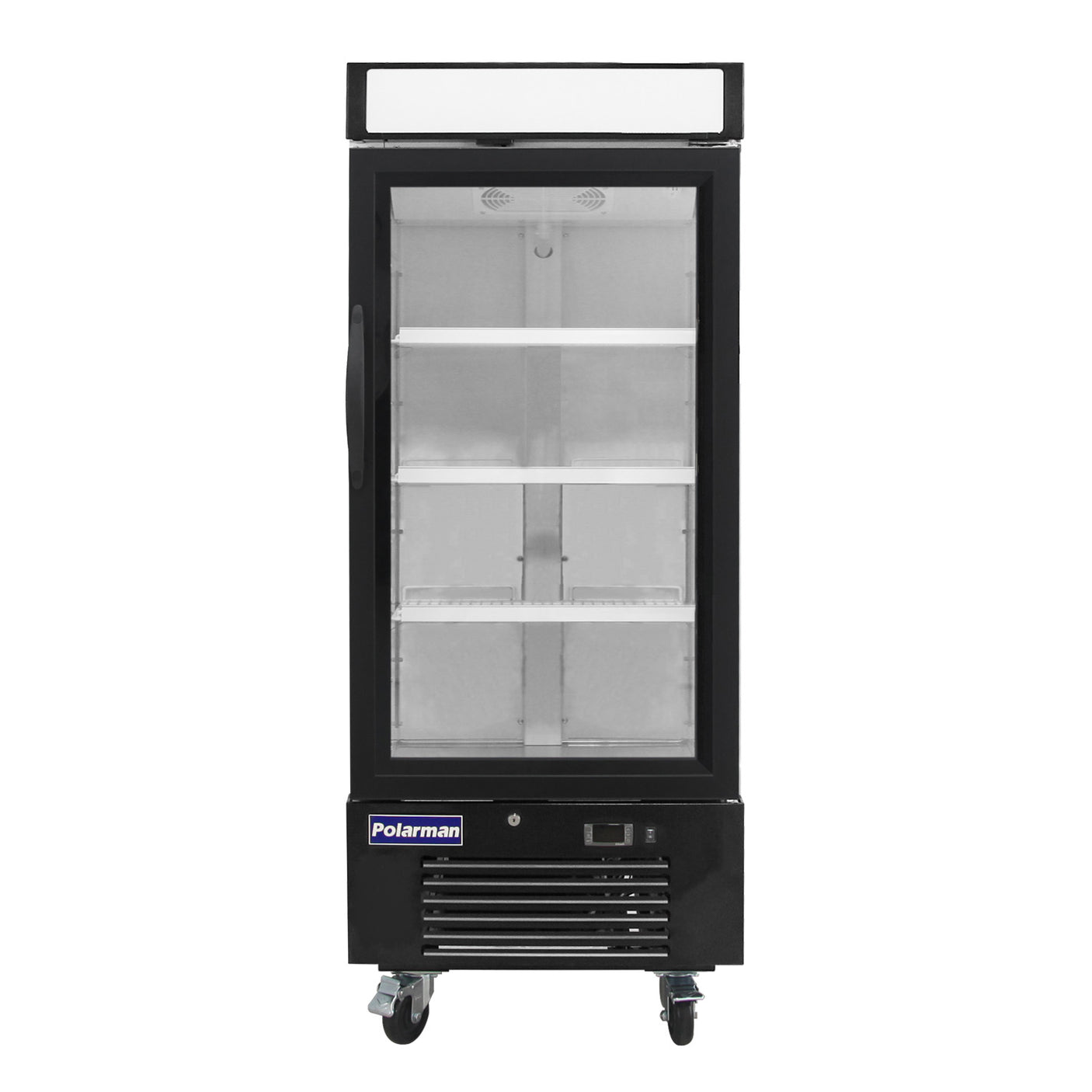 Polarman PLM-HGD12R 25" Black Refrigerated Single Swing Glass Door Merchandiser with LED Lighting, 12 cu.ft
