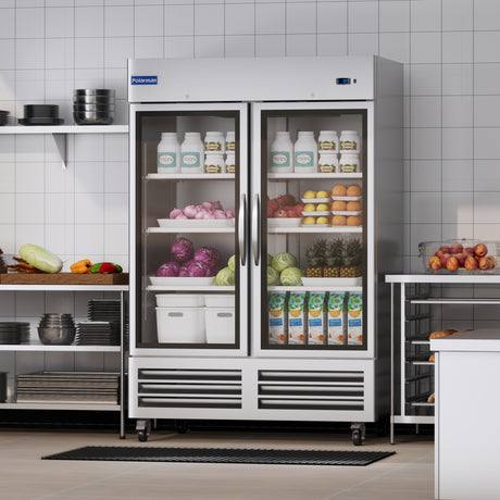 Polarman PLM-54RGS 53 15/16" Reach-In Refrigerator with Double Glass Doors with LED Lighting, Bottom Mount, Stainless Steel, 49 cu. ft.