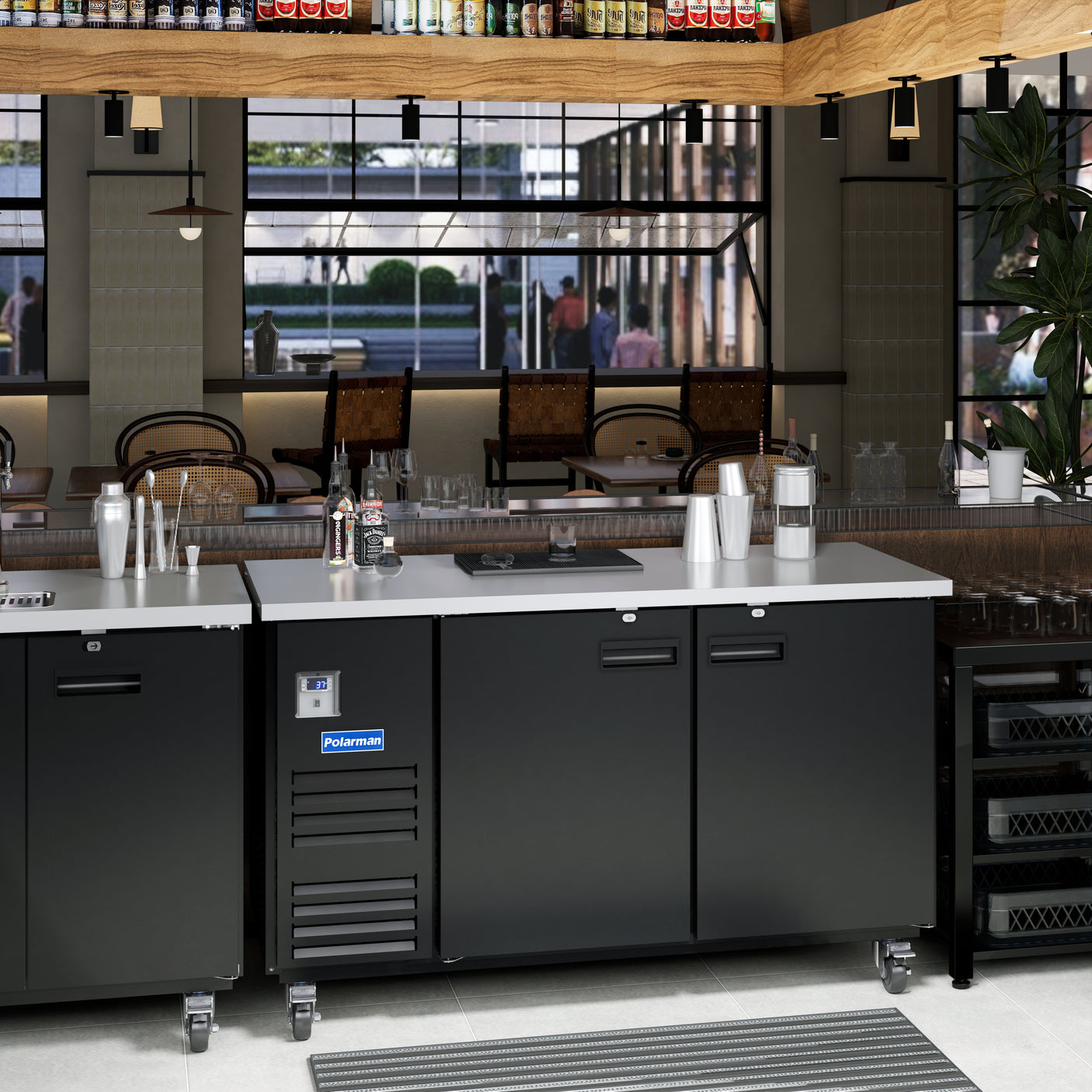 Polarman PLM-BC-3 69" Black Solid Door Back Bar Refrigerator with LED Lighting