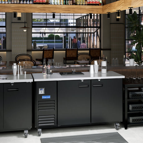 Polarman PLM-BC-3 69" Black Solid Door Back Bar Refrigerator with LED Lighting