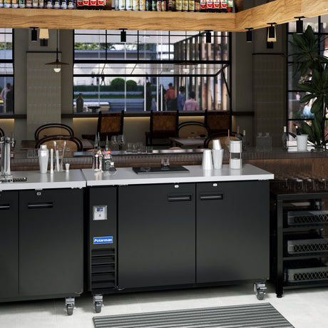 Polarman PLM-BC3-24 61" Black Solid Door Back Bar Refrigerator with LED Lighting