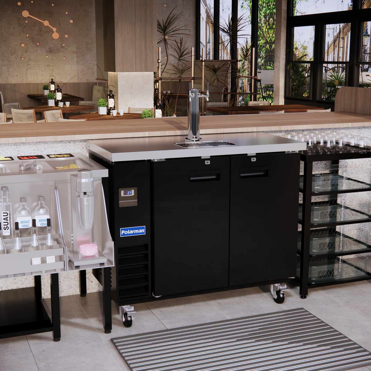 Polarman PLM-BCBD2-1 49 1/8" Double Tap Kegerator Beer Dispenser with 2 Solid Doors, 12.5 cu. ft.