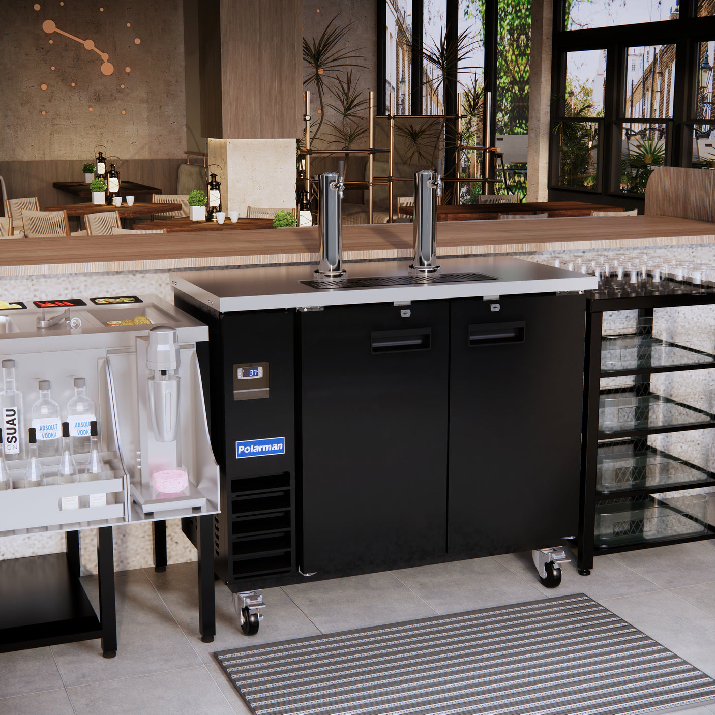 Polarman PLM-BCBD2-2 49 1/8" Dual Single-Tap Kegerator Beer Dispenser with 2 Solid Doors, 12.5 cu. ft.