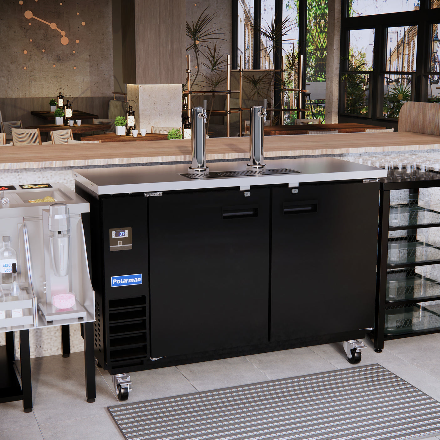 Polarman PLM-BCBD3-2 61 1/16" Dual Single-Tap Kegerator Beer Dispenser with 2 Solid Doors, 16.6 cu. ft.