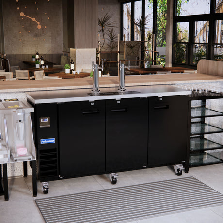 Polarman PLM-BCBD4-2 73 1/16" Dual Double-Tap Kegerator Beer Dispenser with 3 Solid Doors, 20.8 cu. ft.