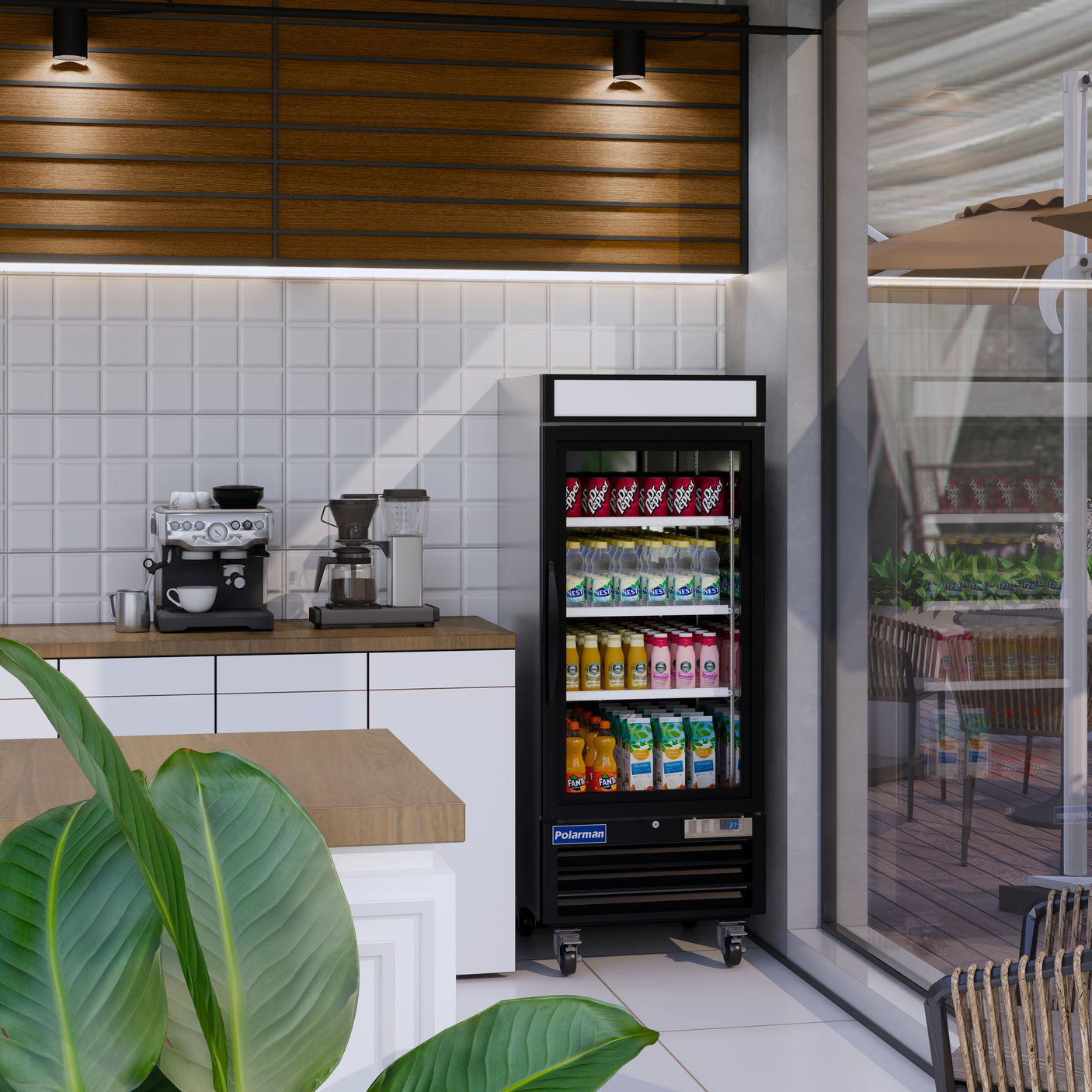 Polarman PLM-HGD12R 25" Black Refrigerated Single Swing Glass Door Merchandiser with LED Lighting, 12 cu.ft