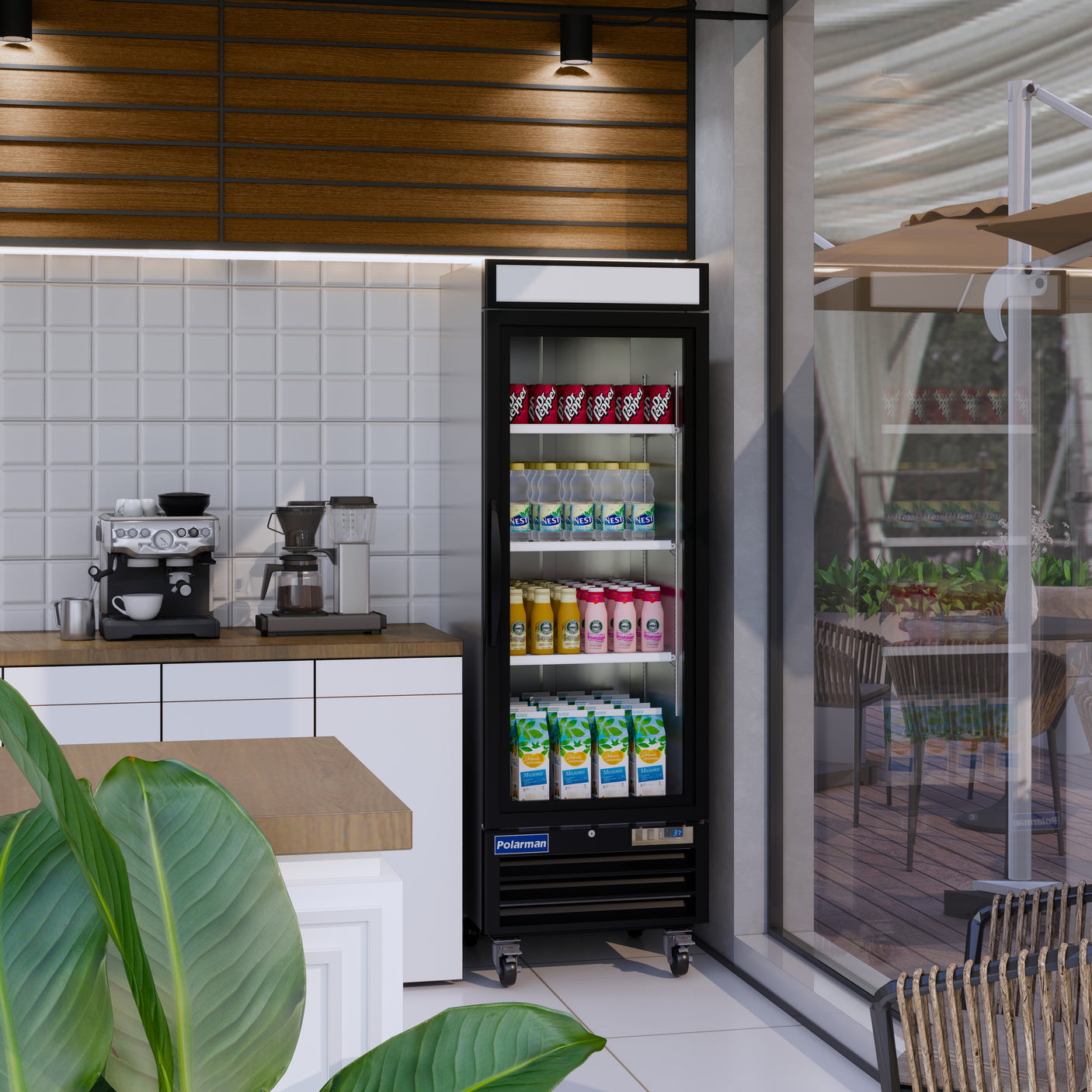 Polarman PLM-HGD16R 25" Black Refrigerated Single Swing Glass Door Merchandiser with LED Lighting, 16 cu.ft