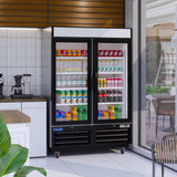 Polarman PLM-HGD48R 53 15/16" Black Refrigerated Double Swing Glass Door Merchandiser with LED Lighting, 48 cu.ft