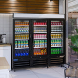 Polarman PLM-HGD72R 81" Black Refrigerated Triple Swing Glass Door Merchandiser with LED Lighting, 72 cu.ft