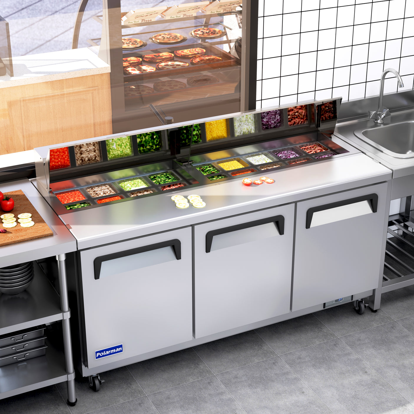 Polarman Sandwich/Salad Prep Table With 3 solid full doors