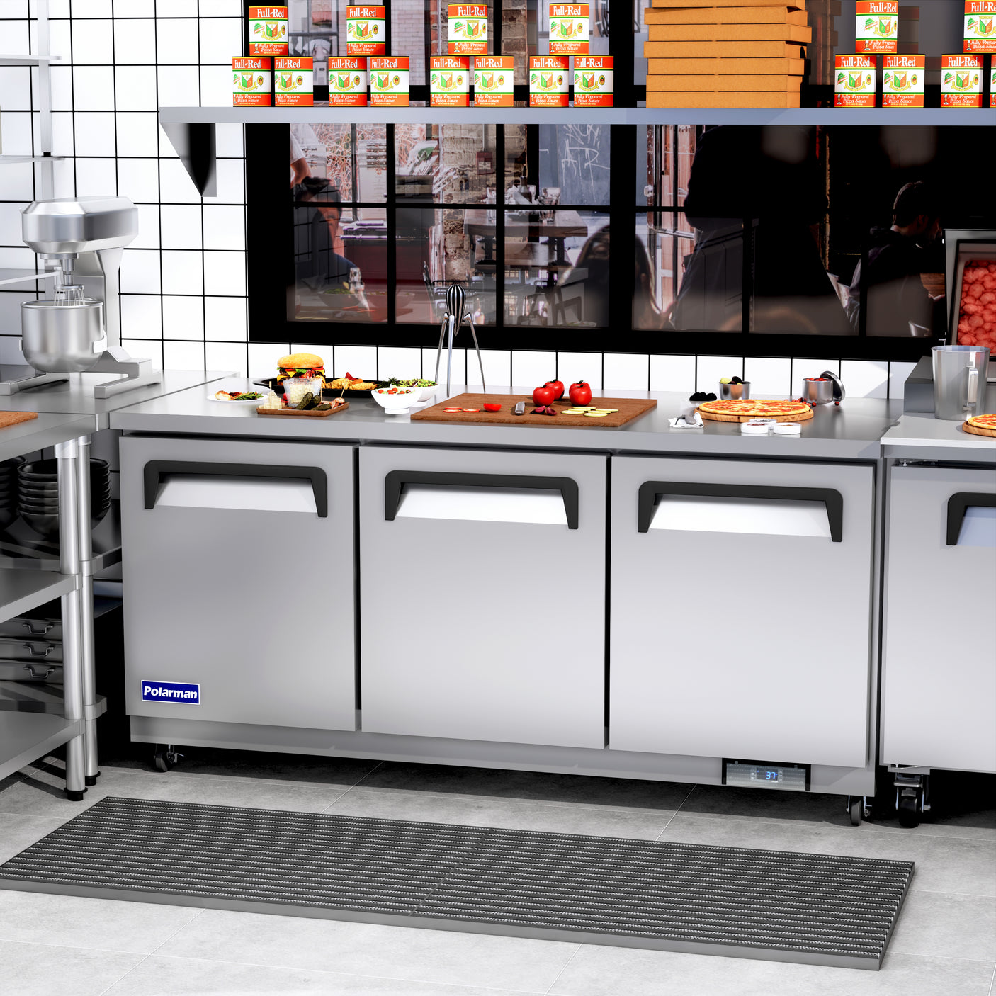 Polarman PLM-UC-72S 71 3/4" Undercounter Refrigerator, 18 cu. ft, Stainless Steel, 3 Solid Doors