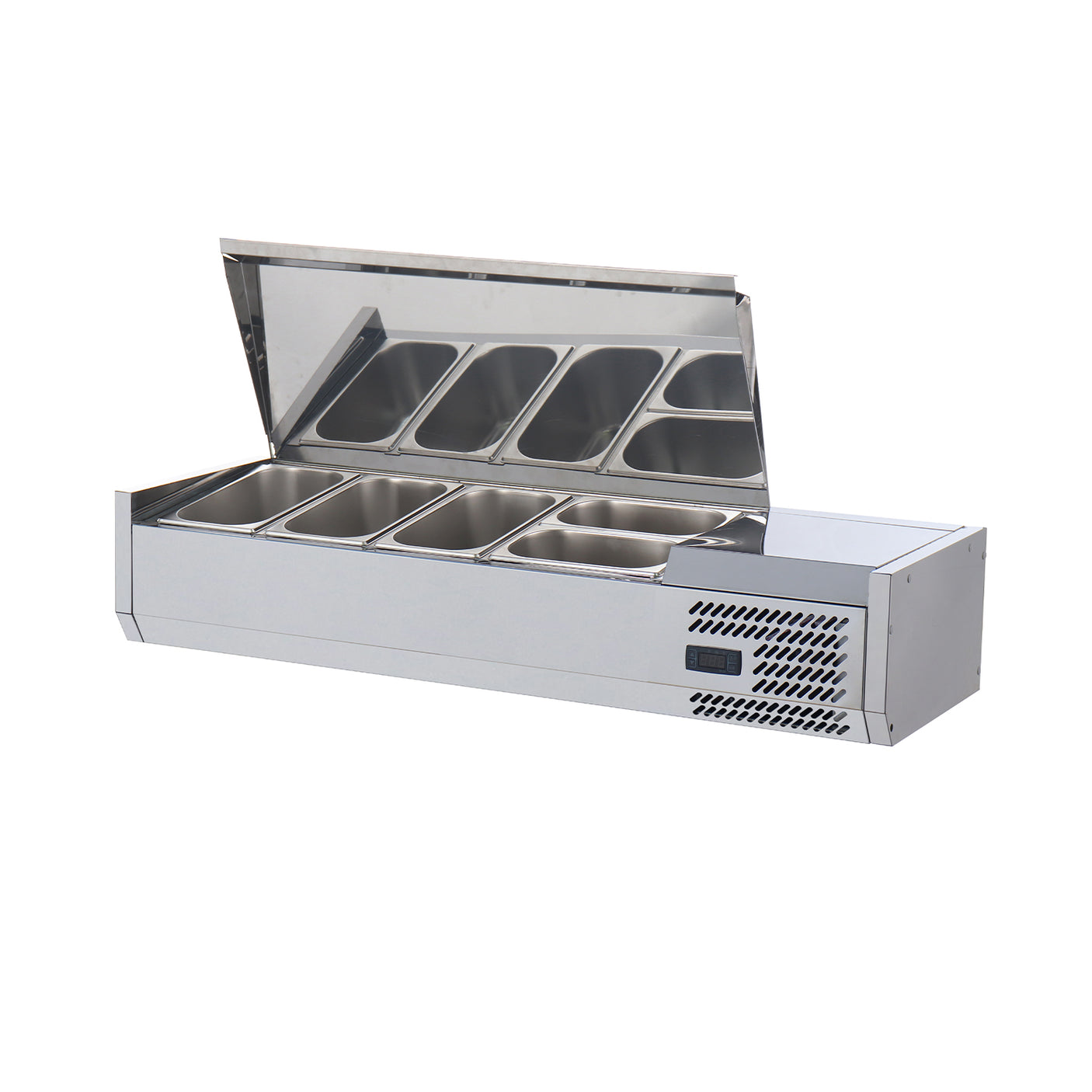 Polarman PLM-R1200L-2S 47" Stainless Steel Countertop Refrigerated Sushi Display Case, (3) 1/3 + (2) 1/4 Size Pans