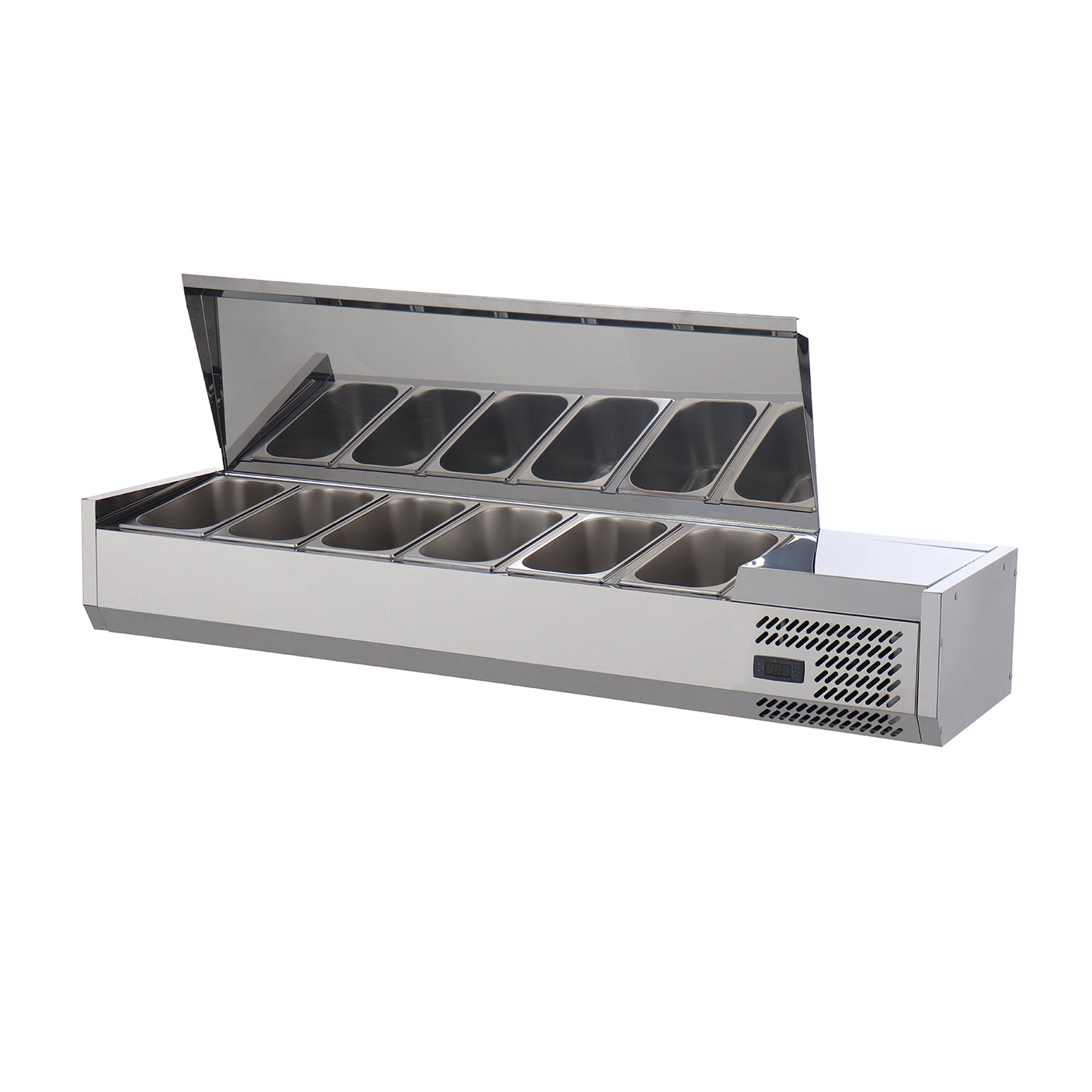 Polarman PLM-R1500L-2S 59" Stainless Steel Countertop Refrigerated Sushi Display Case, (6) 1/3 Size Pans
