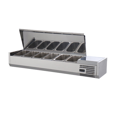 Polarman PLM-R1500L-2S 59" Stainless Steel Countertop Refrigerated Sushi Display Case, (6) 1/3 Size Pans