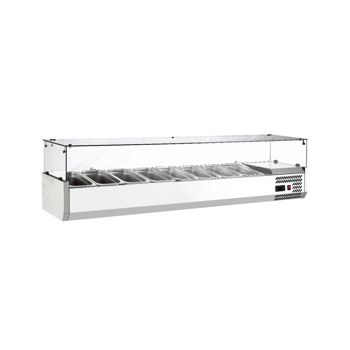 Polarman PLM-R1800L-2 71" Countertop Refrigerated Sushi Display Case with 4-Side Glass, (8) 1/3 Size Pans
