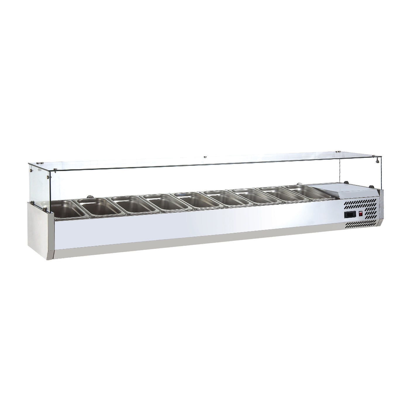 Polarman PLM-R2000L-2 78 7/10" Countertop Refrigerated Sushi Display Case with 4-Side Glass, (9) 1/3 Size Pans