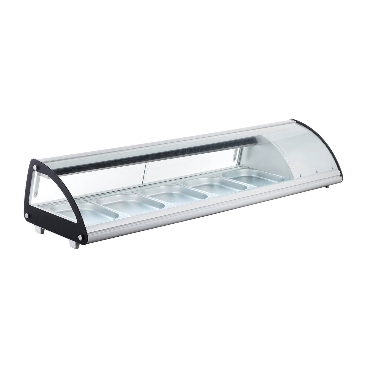 Polarman PLM-R103L 69 1/10" Countertop Refrigerated Sushi Display Case with Sliding Door, (5) 1/2 Size Pans, White