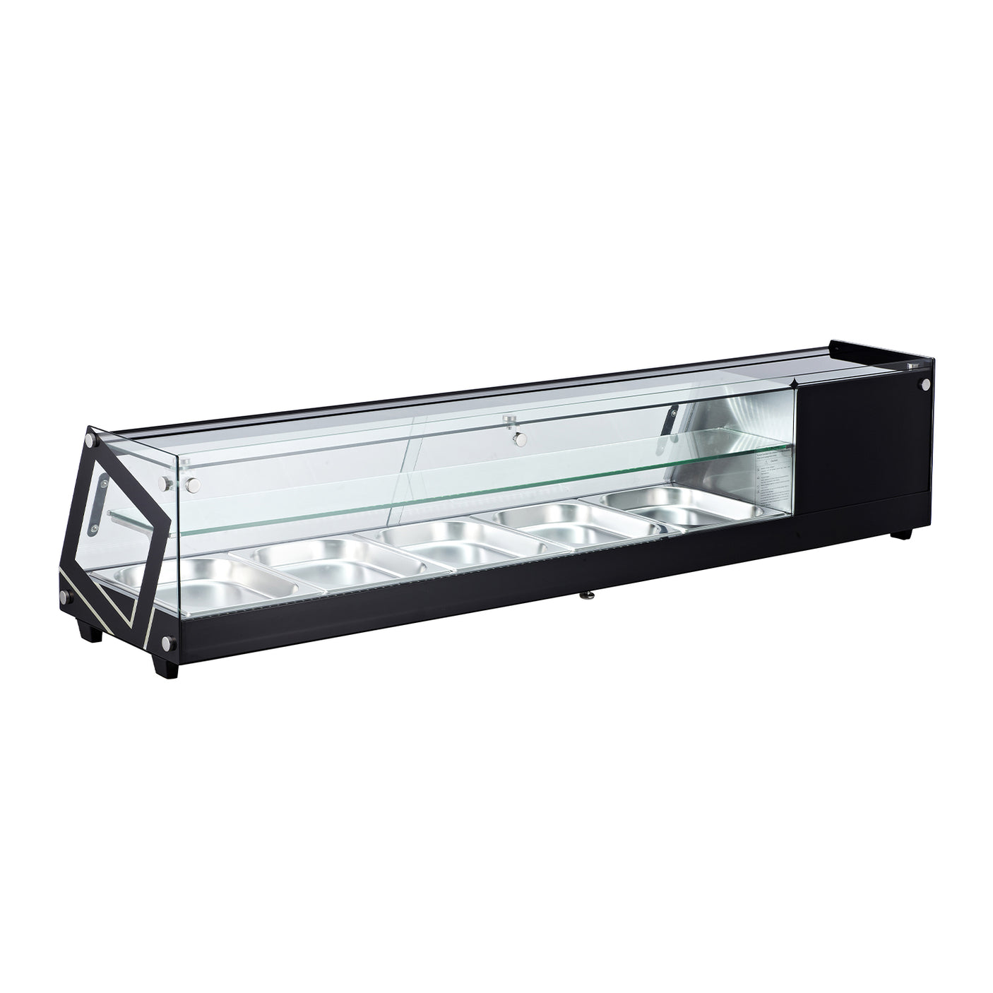 Polarman PLM-R104L 69 1/10" Countertop Refrigerated Sushi Display Case with Sliding Door, (5) 1/2 Size Pans, Black
