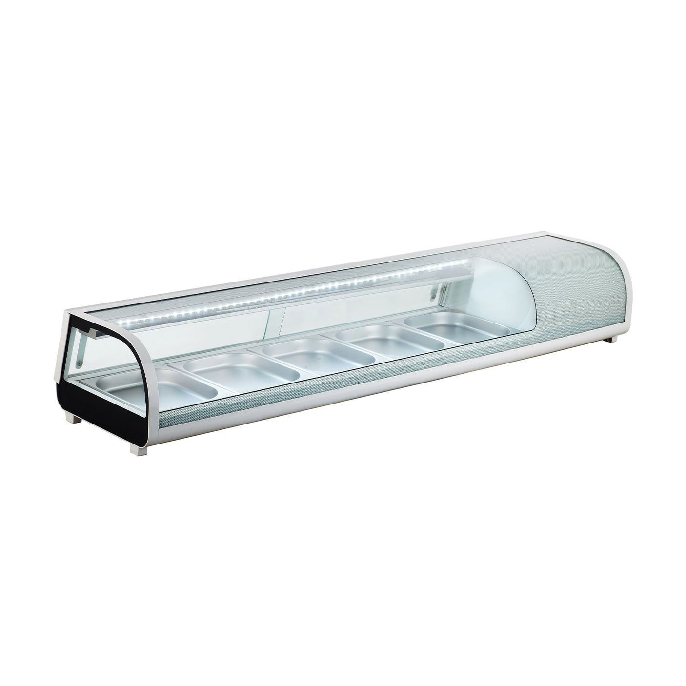 Polarman PLM-R132L 71" Countertop Refrigerated Sushi Display Case with Sliding Door, (5) 1/2 Size Pans, White